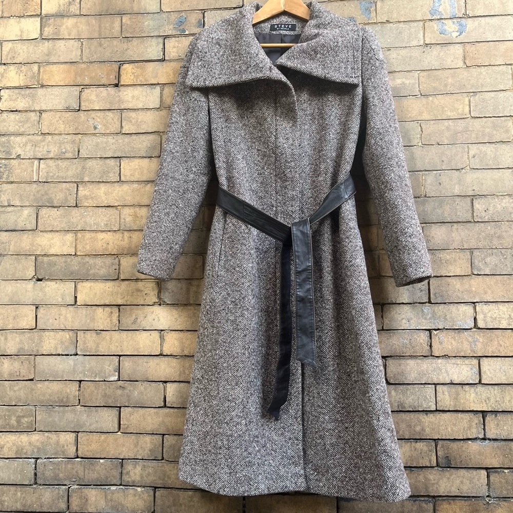 Steve by Searle Woven Wool Zipper Button Dark brown Coat SZ 4